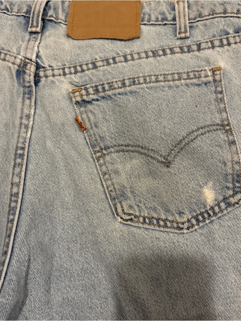 Vtg Levi’s Orange Tab Jorts Made USA Blank Brown Leather Patch 36” Factory 515